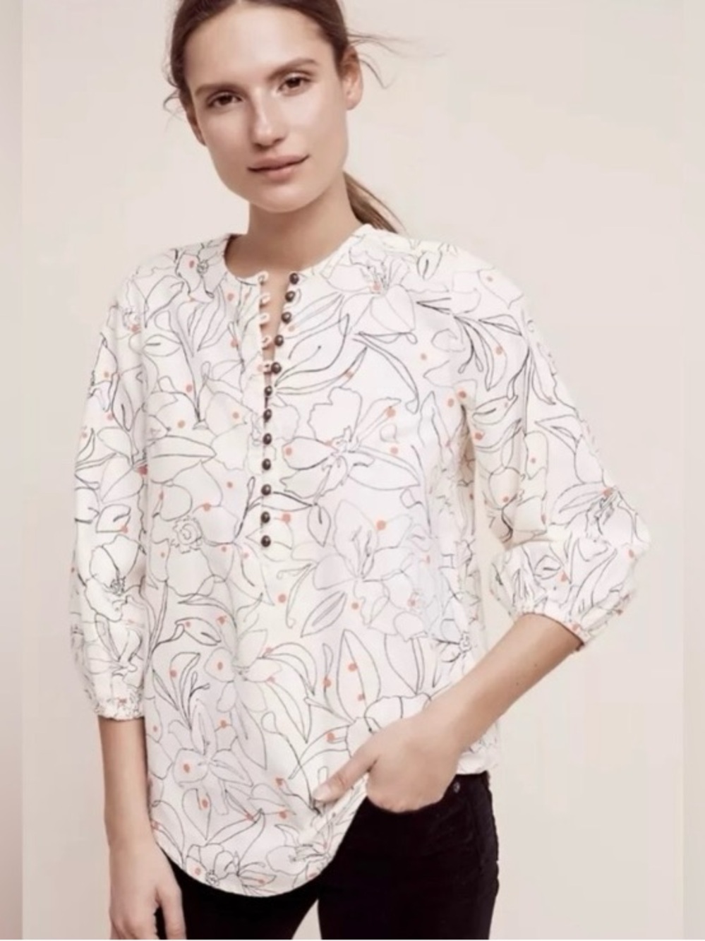 Anthropologie Maeve Bethesda Blouse 100% Cotton Flannel Floral Print Size S
